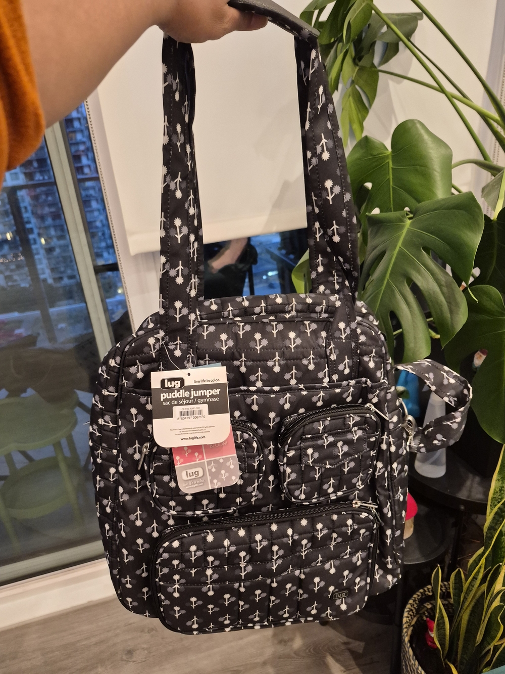 Lug Puddle Jumper Quilted Black Floral Tote Bag